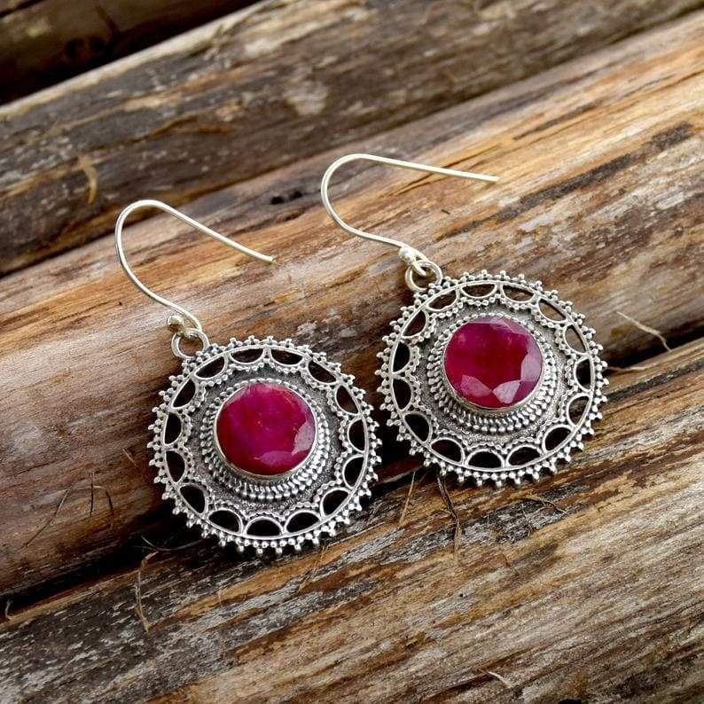 Buy TRIBE AMRAPALI Sterling Silver Ruby Trillion Drop Front Back Earrings |  Shoppers Stop