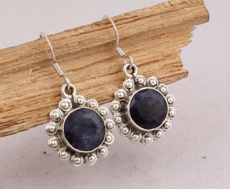 Sapphire Gemstone 925-Sterling Silver Earring,AAA+Quality  Gemstone,September Birthstone, Christmas Gift