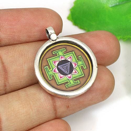 Shree Kali Yantra Miniature Art Hand Glass Painting Pendant In 925 Sterling  — Discovered