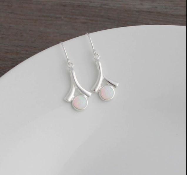 Silver Wishbone and Opal Sterling Silver Fishhooks Earrings,Silver Ribbon  Opal — Discovered