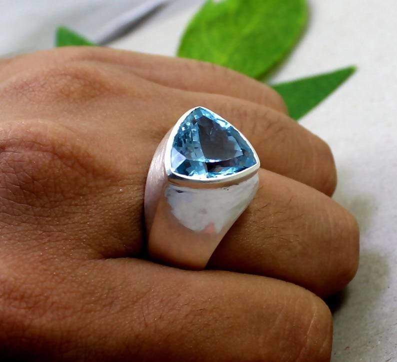 Sky blue topaz gemstone ring natural birthstone ring 925 sterling silver  ring mens ring fathers day gift silver topaz jewelry artisan gift