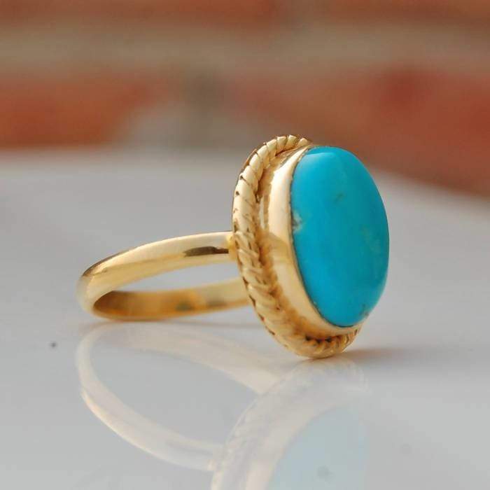 Golden Women's Ring With Fine Gold Turquoise Round Stone / Adjustable Gold  Ring / Adjustable Ring / Women's Ring - Etsy Sweden