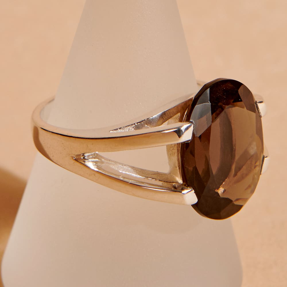 Smoky Quartz Large Oval Gemstone Ring, Silver Sterling Prong Ring,  Solitaire Ring, Men’s Ring, Jewelry Gift for Him