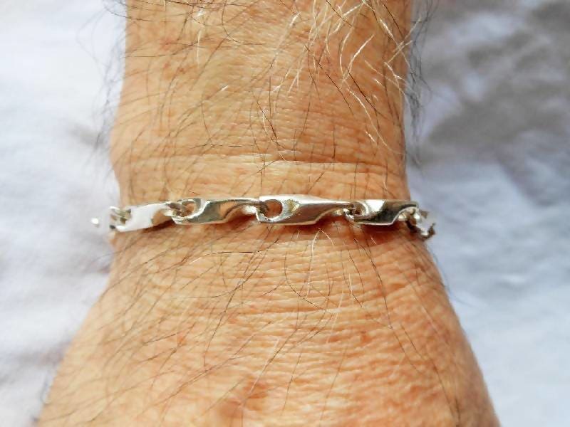 Silver links chain bracelet for men,men's bracelet, flat chain, groomsmen  gift, gift for him, mens jewelry, gift for boyfriend, silver