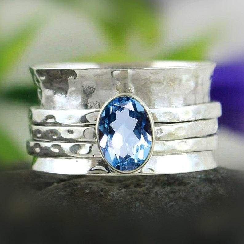 antique handmade Silver opal stone turkmen statement blue topaz ruby r 