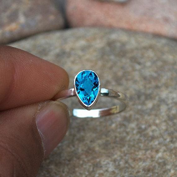 Sterling Silver Pear Blue Topaz Ring