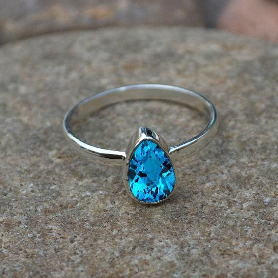 Swiss Blue Topaz Ring, 925 Sterling Silver Solitaire Ring, December  Birthstone Gift Ring, Engagement Ring, Wedding Ring, Blue Topaz Jewelry,  Nickel