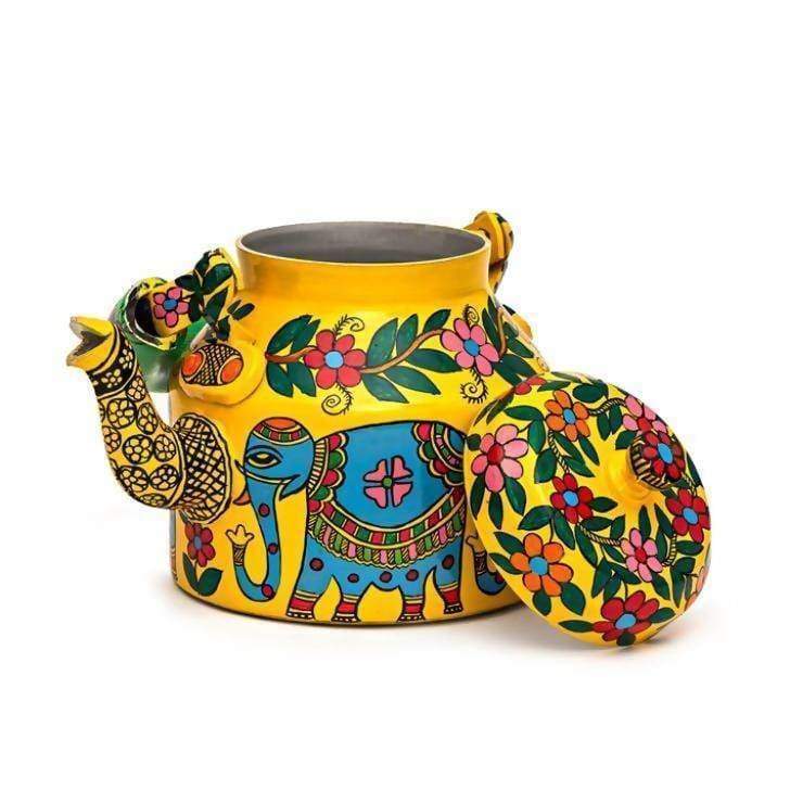 Nilakanth - Hand Painted Chai Kettle Teapot in Blue, Yellow, & Red