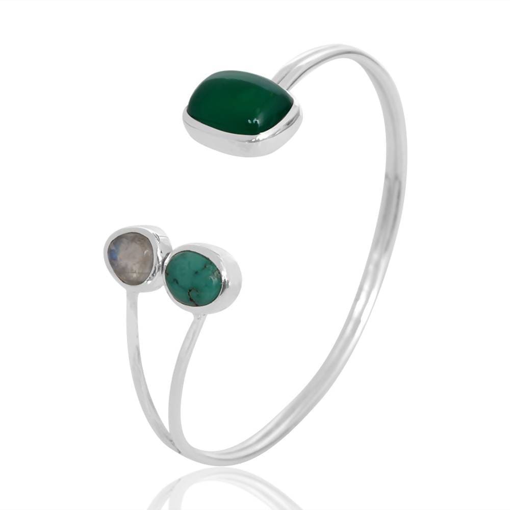 Jonc Cuff Bracelet in Solid Silver 925 With a Natural 