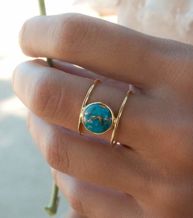 Mini Turquoise Ring in Gold - Minimalist Stacking Ring | The Land of Salt