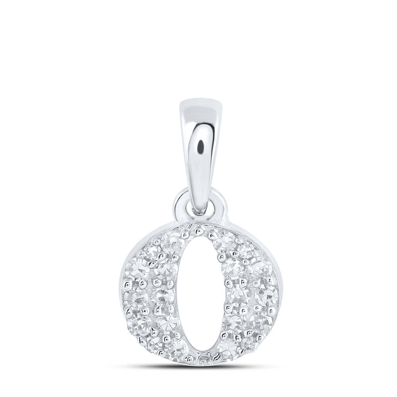 10kt White Gold Womens Round Diamond O Initial Letter Pendant 1/10 Cttw