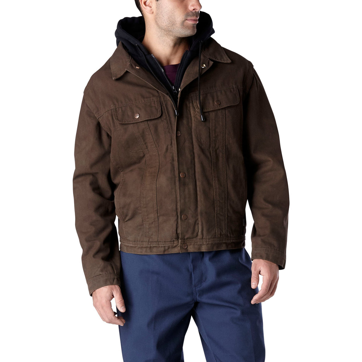 Men's 2 In 1 Convertible Hooded Work Jacket And Vest - Chestnut | Mark's