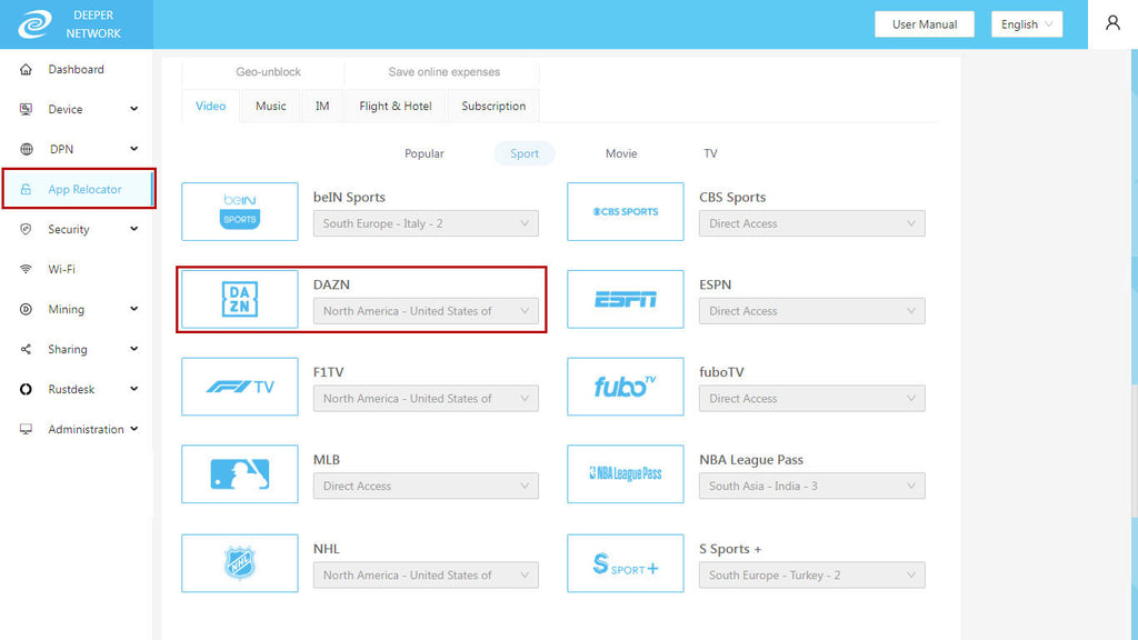 Deeper Connect Air App Relocator function - unblock geo-restrictions anywhere