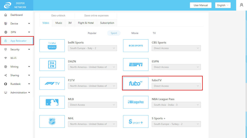 Deeper Connect Air App Relocator function - Decentralized private network (DPN) hardware