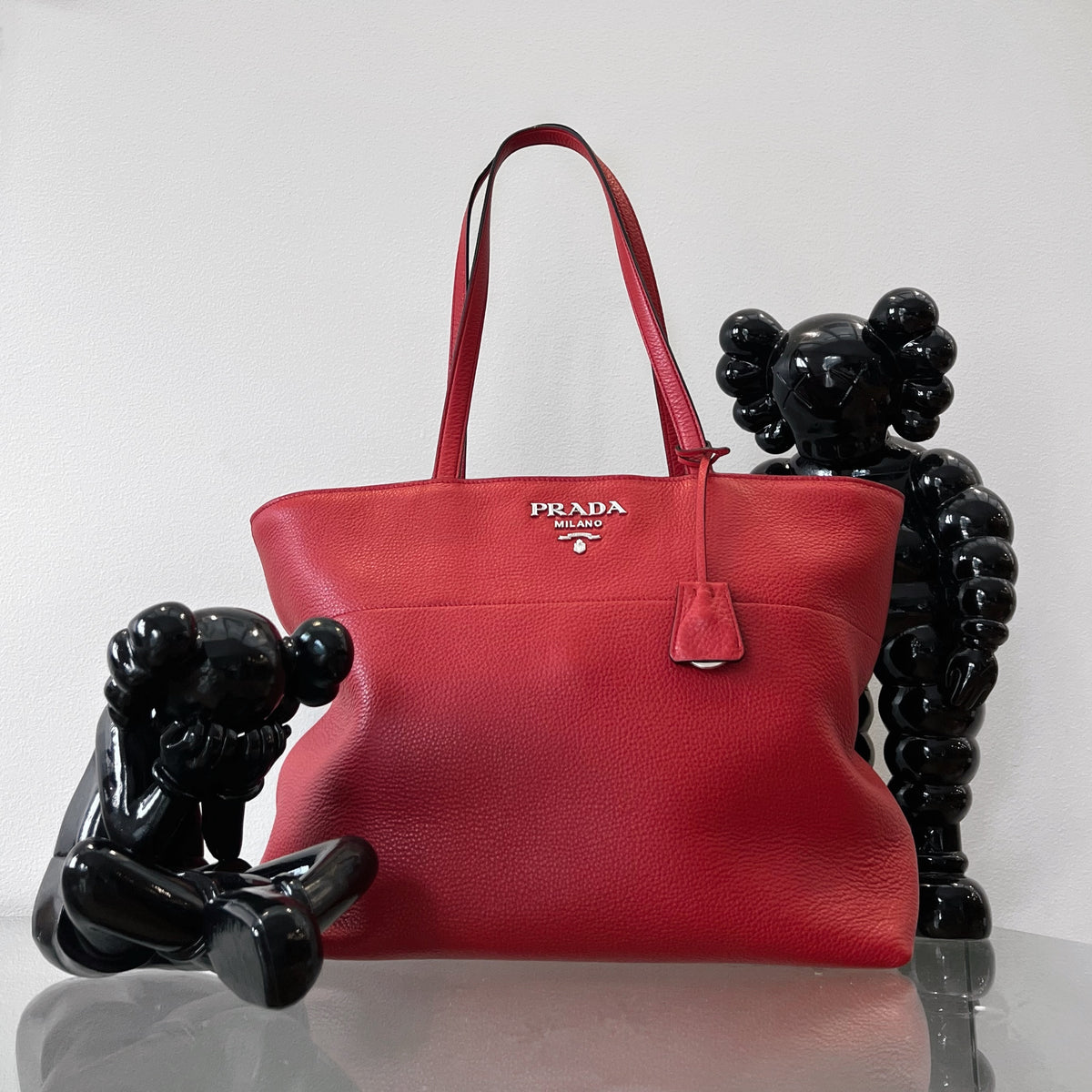 Prada Rosso Red Vitello Phenix Pebbled leather Tote Bag — The Consign