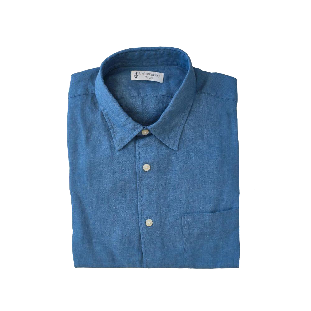 100% Linen Long Sleeve Shirt - Light Denim