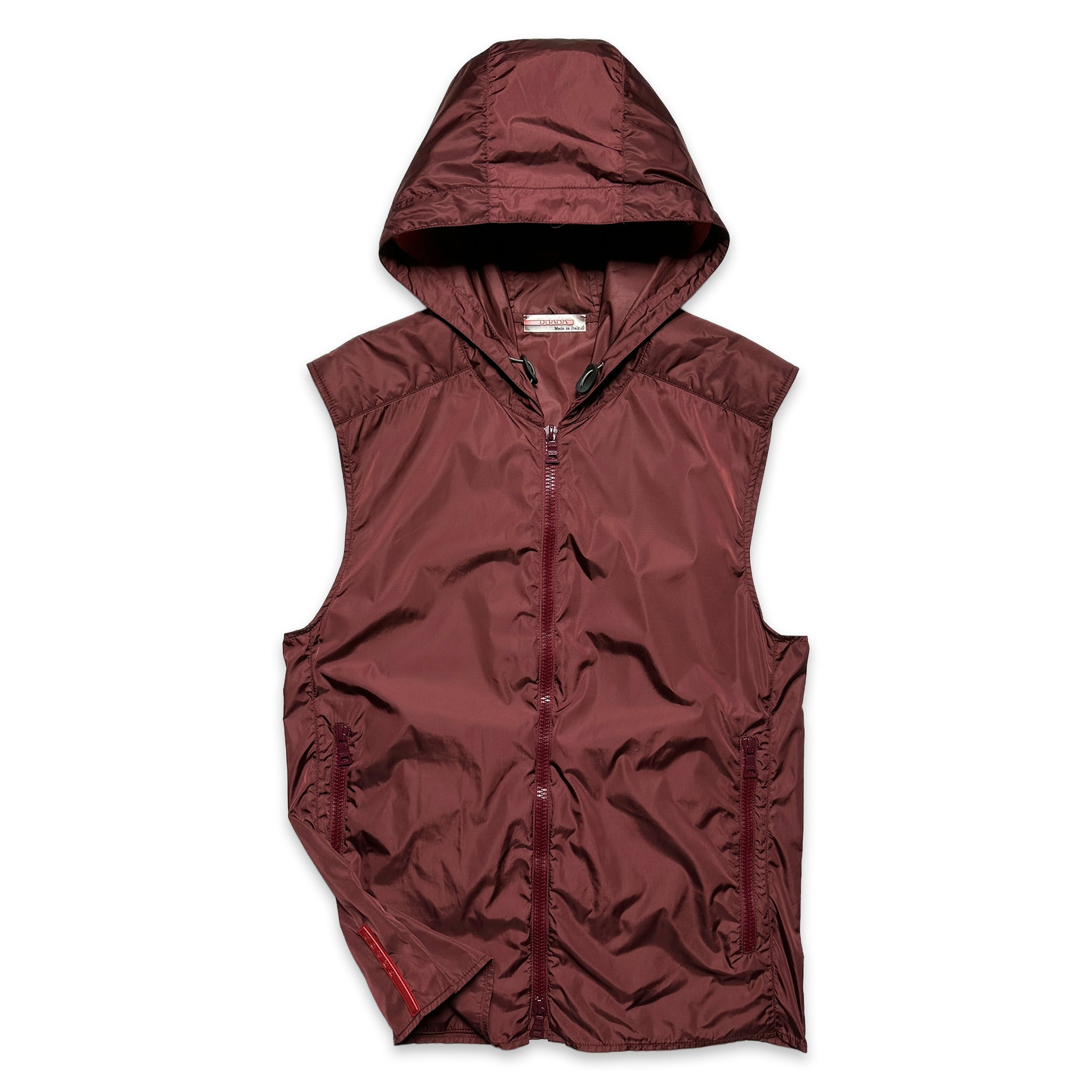 Early 2000's Prada Sport Burgundy Nylon Hooded Vest with Padded