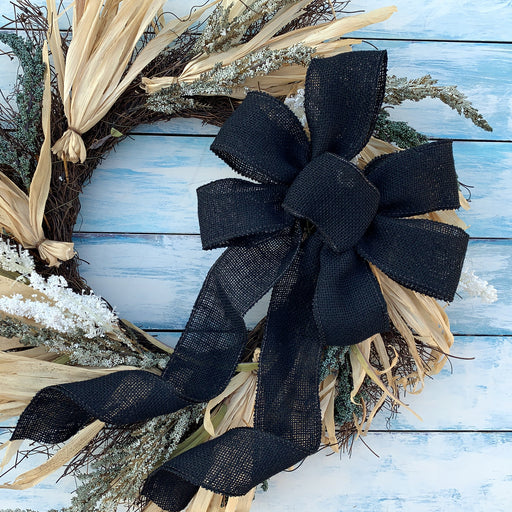 Black Natural Chevron Burlap Wreath Bow - Package Perfect Bows
