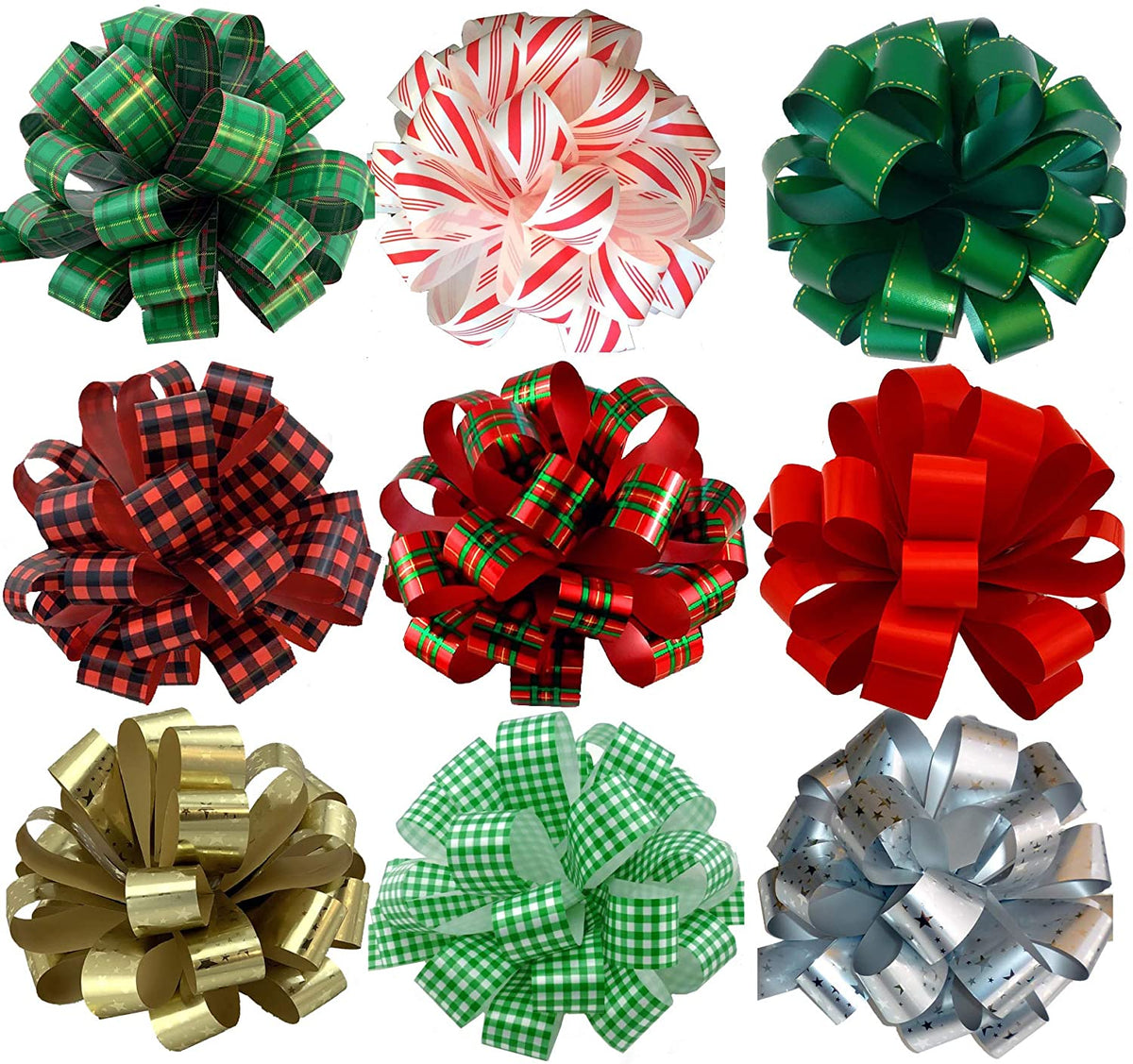 large-assorted-christmas-pull-bows-holiday-prints-8-wide-set-of-9
