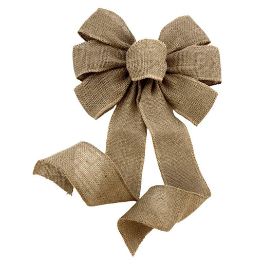 Natural Burlap Ribbon Wedding Bows - 10 Wide, 18 Long Tails, Set