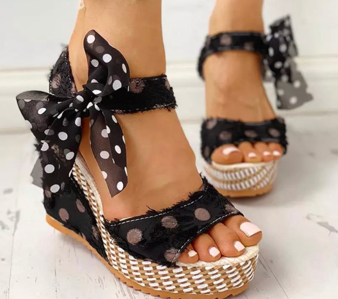 Cute Polka Dot Ankle Tie Platform 