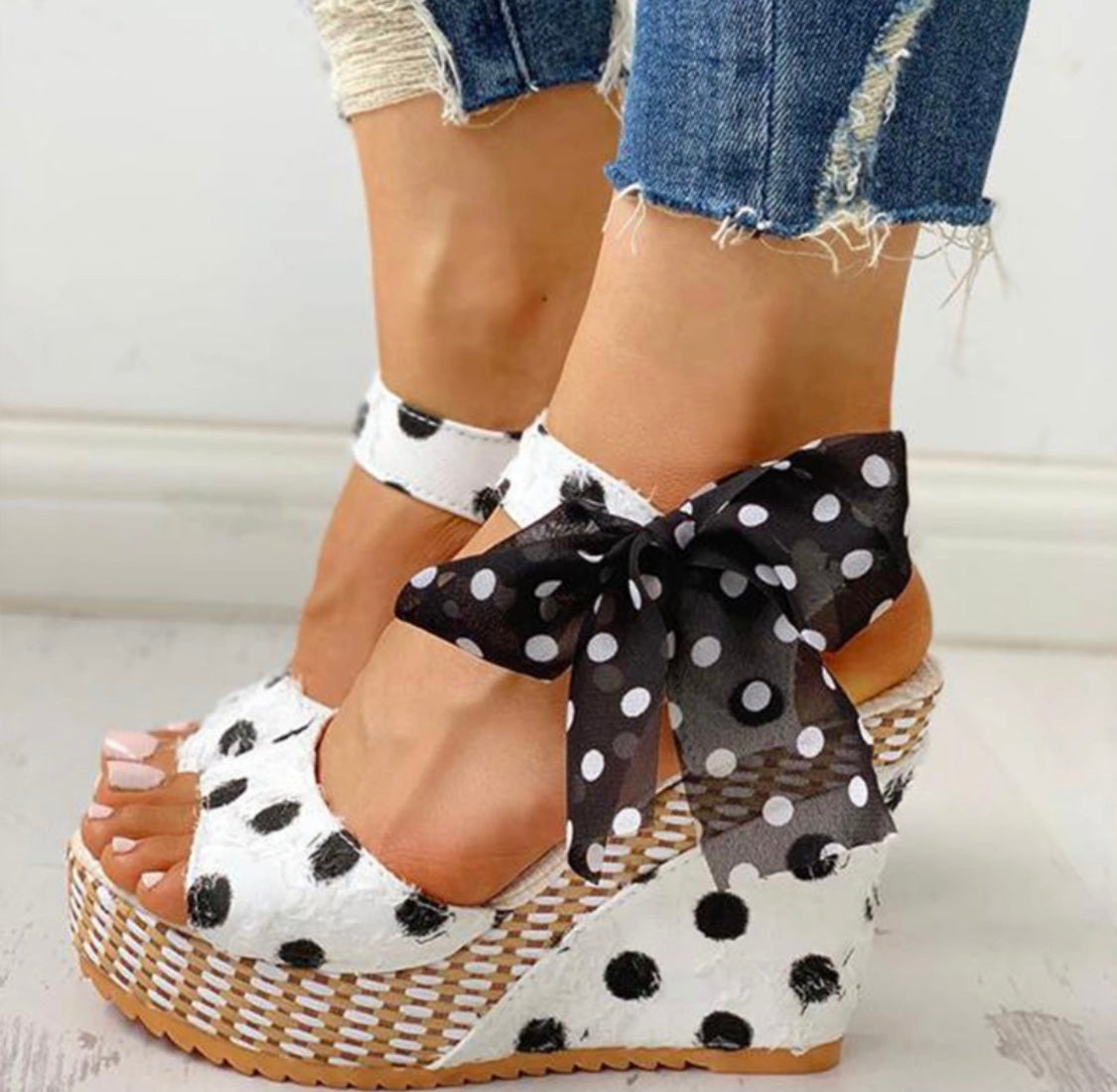 polka dot wedge heels