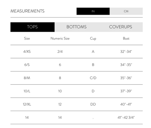 Vitamin A Swim Top Size Chart - Generation-C