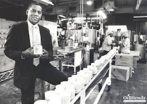 Dr. Joe Dudley in the manufacture warehouse for Dudley hair care and beauty products