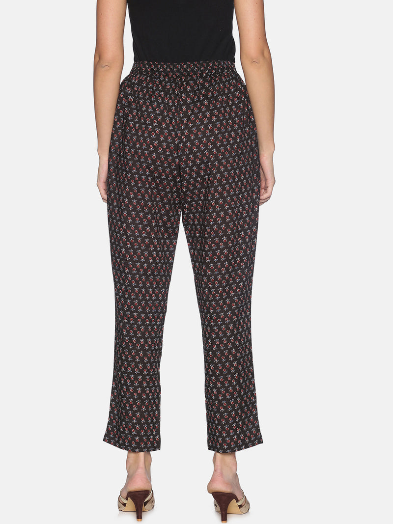 Pack of 2 Cotton Black Printed & Solid Trousers
