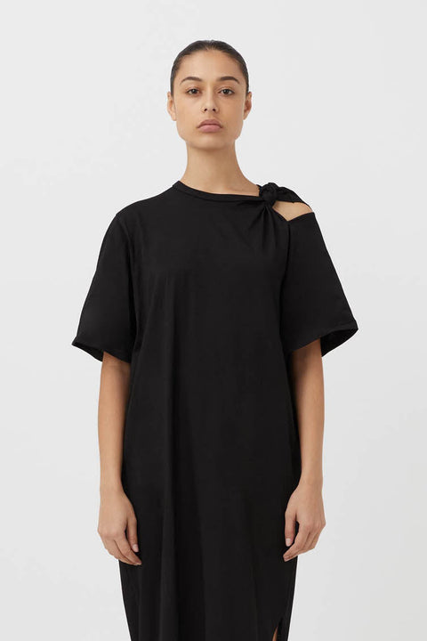 Black Shirt Dress - Knotted Tee Dress - Shirt Dress - Knit Dress