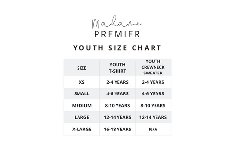 Madame Premier Youth Size Chart