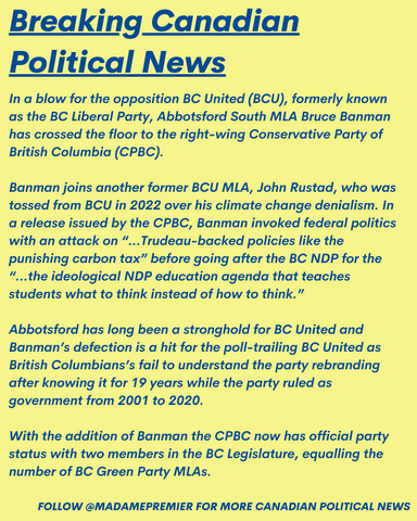 Bruce Banman Crosses Floor to Conservative Party of BC