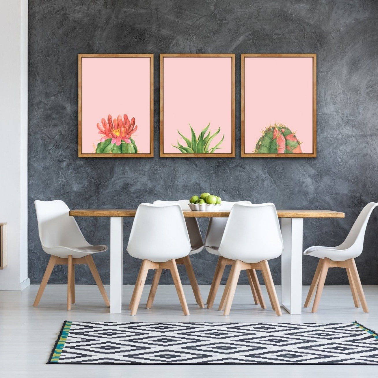 Succulents On Pink - Three Piece Succulent Watercolour Canvas Wall Art