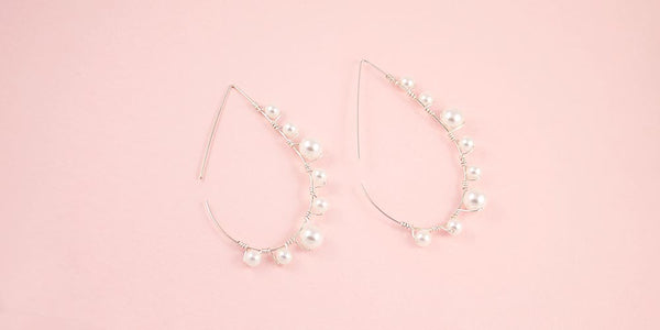 Lulu pearl teardrop earrings for off shoulder dress