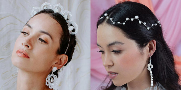 Thandie crown and Bekkie pearl crown side by side for oval face shape