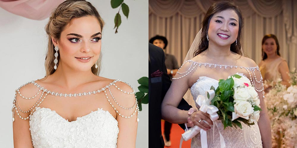 Side by side bridal shoulder necklace custom fit for Bea