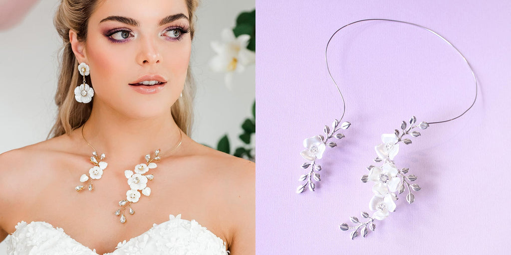 Side by side customised floral choker necklace for bride Kathy