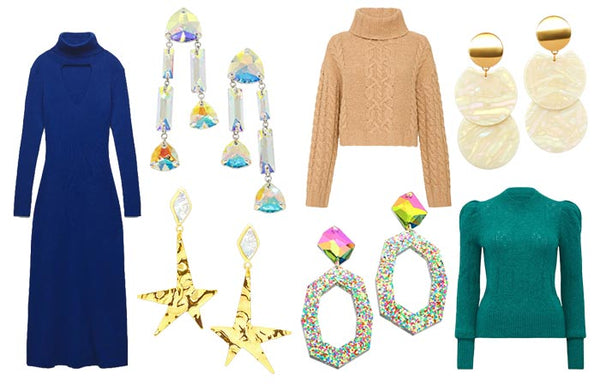 Statement earrings Xanadu, Iggy, Jaci and Leya wtih winter knits from Zara, Sass & Bide and Forever New