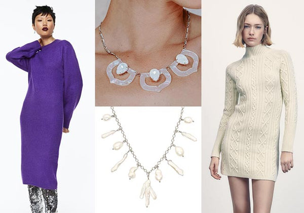 Thandie and Sadie necklaces with knit dresses from H&M and Zara
