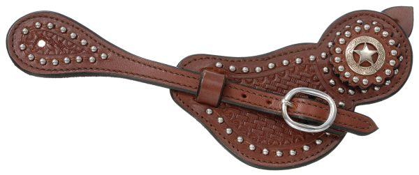 Royal King Lined Cowhide Spur Straps W/Basket Tooling & Dots