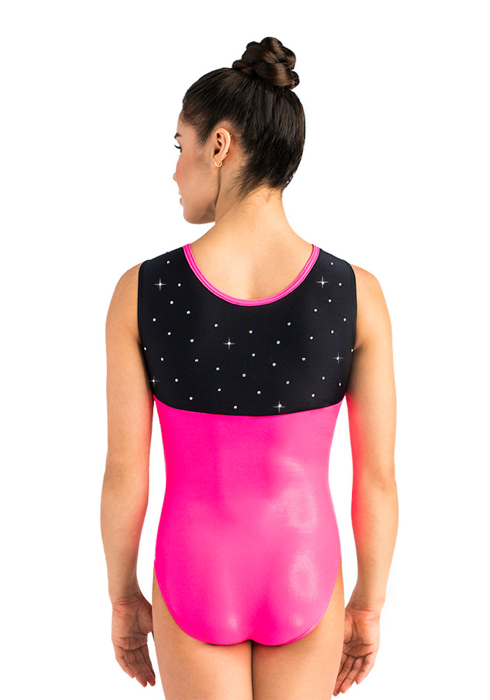 Ervy Athea Leotard Fluorescent Pink Black And Graphite Elite Gymnastics 