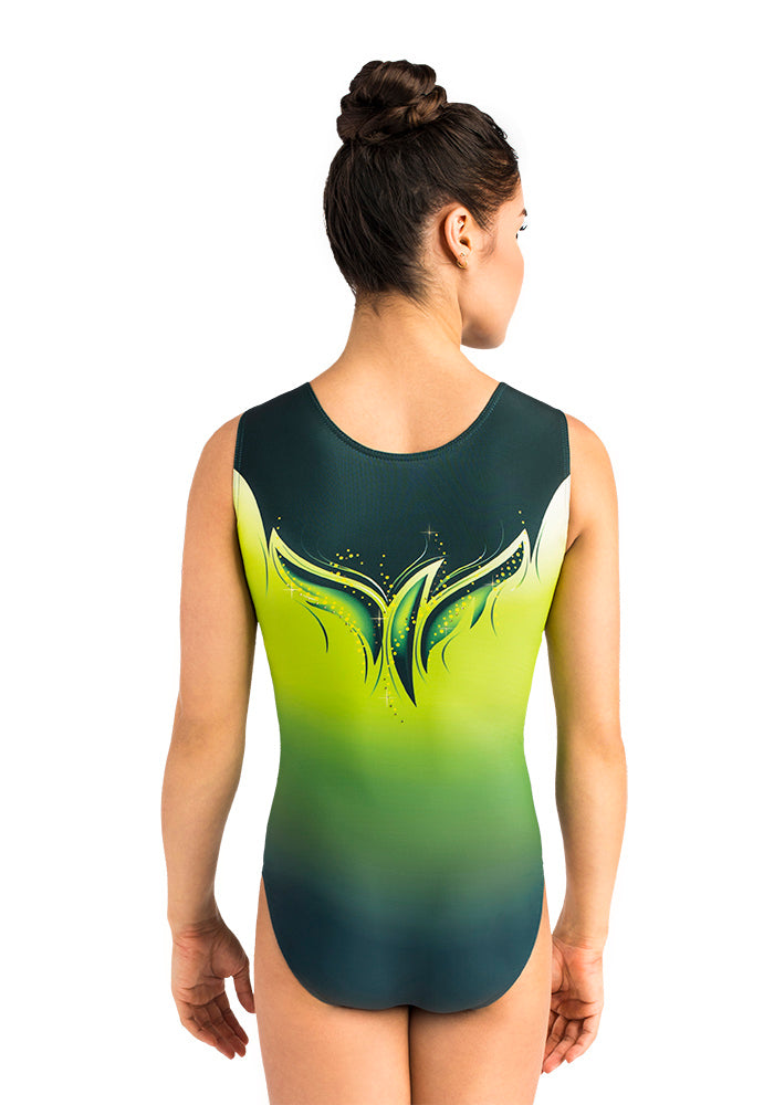 Ervy Dyla Leotard Kiwi And Black Print Elite Gymnastics 