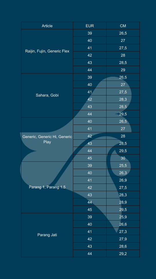 size chart 41