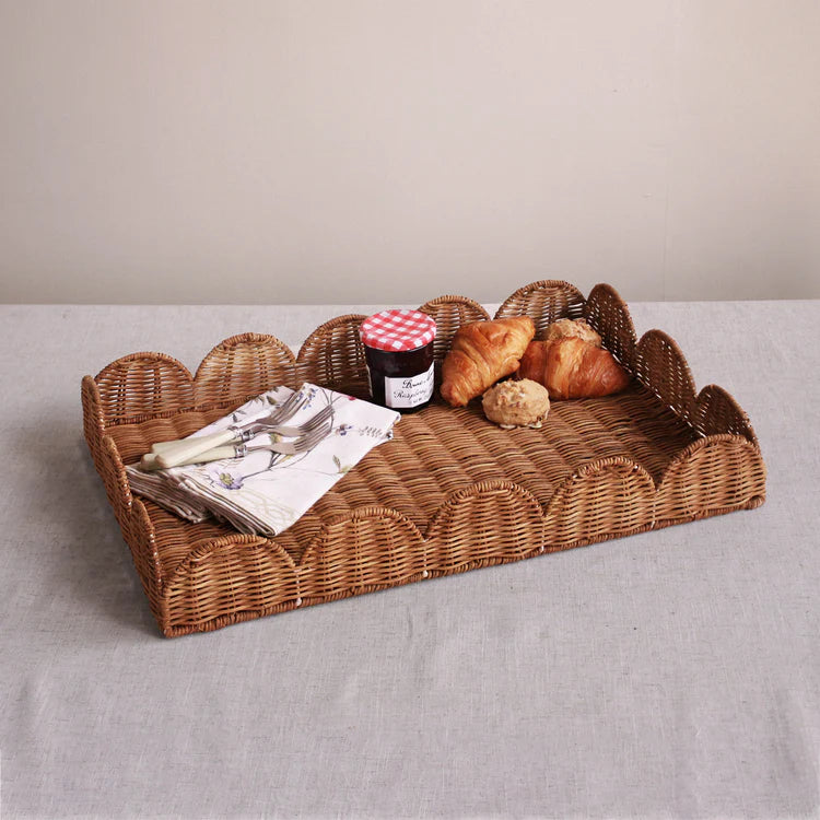 Vida Rattan Large Scalloped Rectangular Tray (Natural)