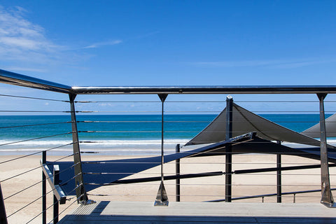 photo of mooloolaba beach for wearable art silk scarf by seahorse silks