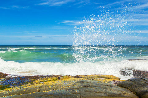 photo of splashing waves at point cartwright for seahorse silks silk scarf