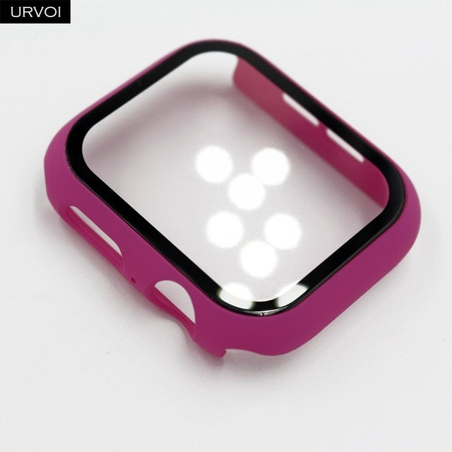 URVOI Full cover Compatible with Apple Watch series 6 SE 5 4 3 2 matte Plastic bumper hard frame case with glass for iWatch screen protector