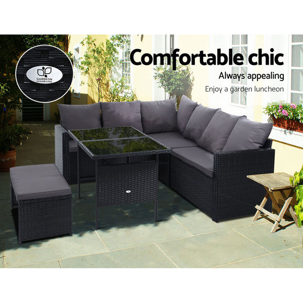 alexandria rattan 3 seater corner garden sofa set in grey