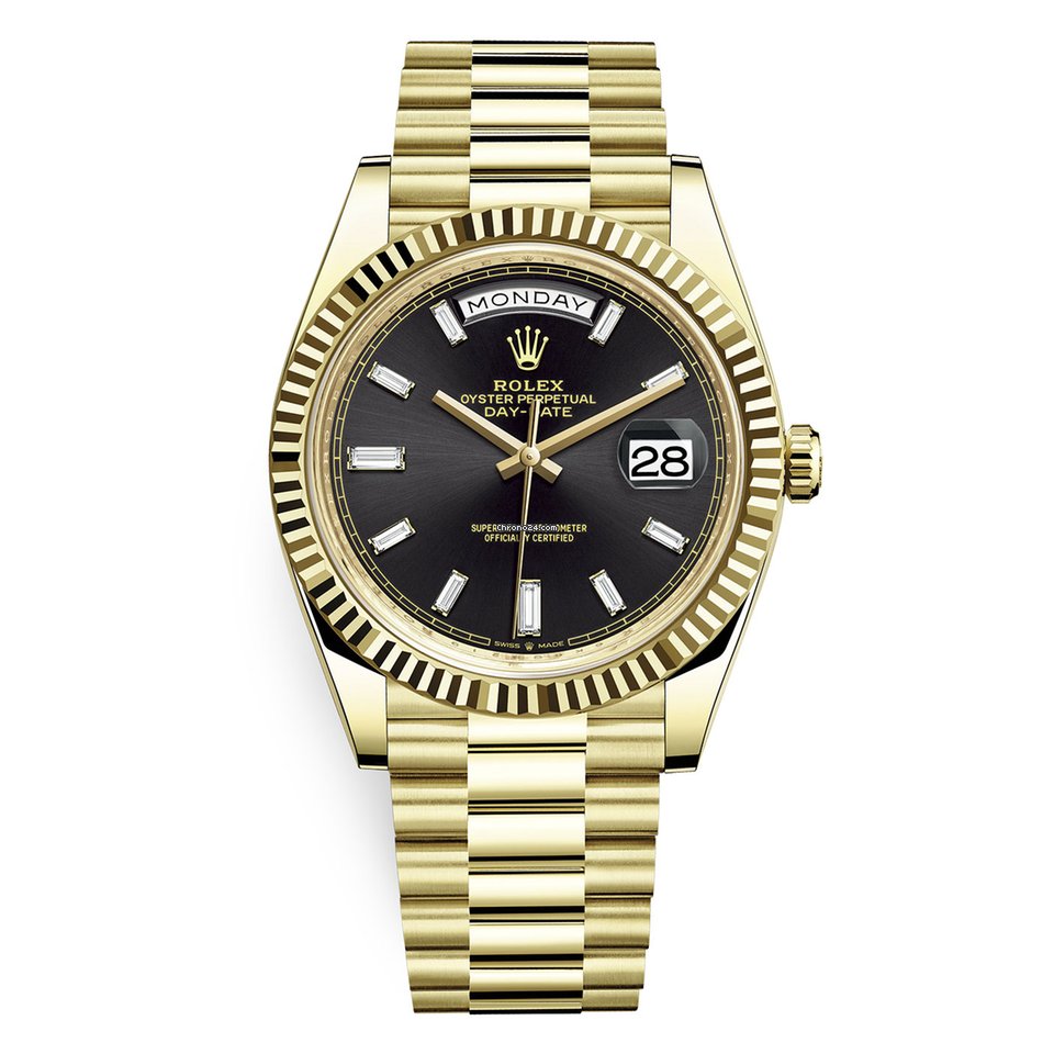 rolex oyster perpetual day date gold black face