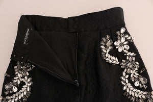 Black Brocade Crystal High Mini Skirt
